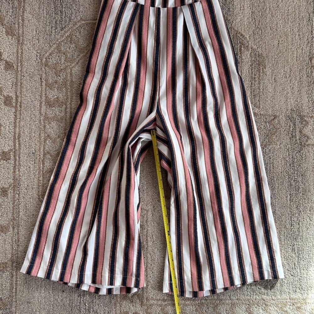 Striped Wide Leg Jumpsuit Open Back Tie Waist European Summer Resort Women L - Picture 11 of 16